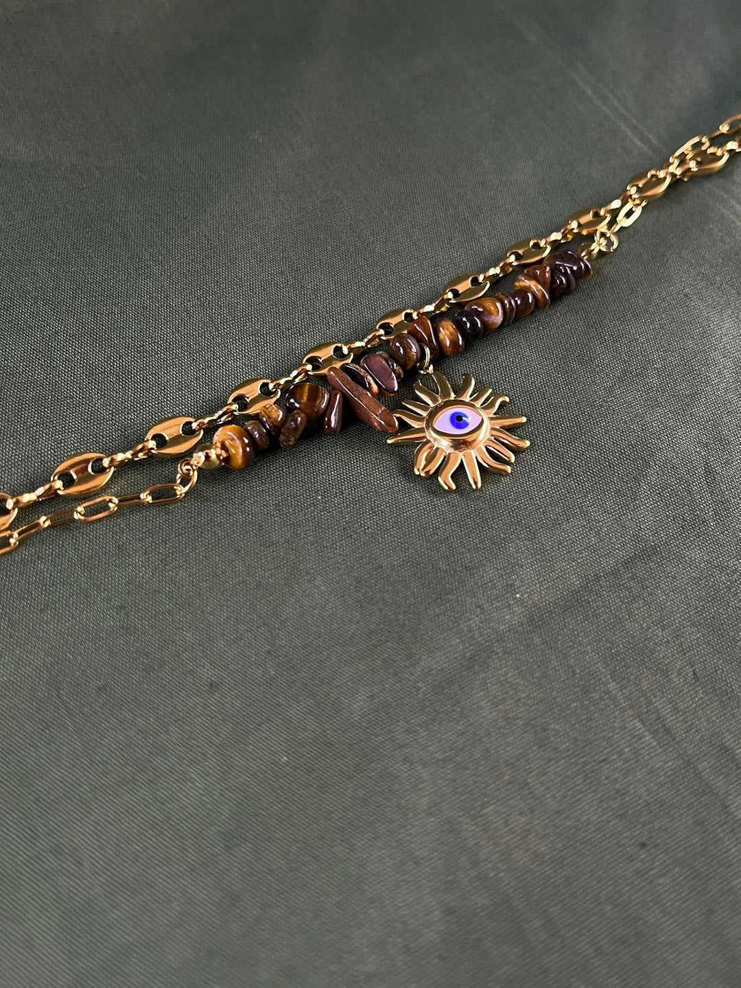 Silversutra Healing Stone Evil Eye Double Layered Bracelet | 18K Gold Plated | Hypollergenic | Anti Tarnish - Suspire