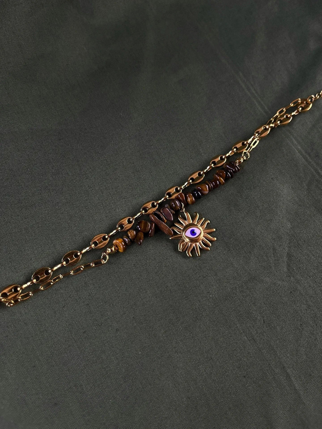 Silversutra Healing Stone Evil Eye Double Layered Bracelet | 18K Gold Plated | Hypollergenic | Anti Tarnish - Suspire