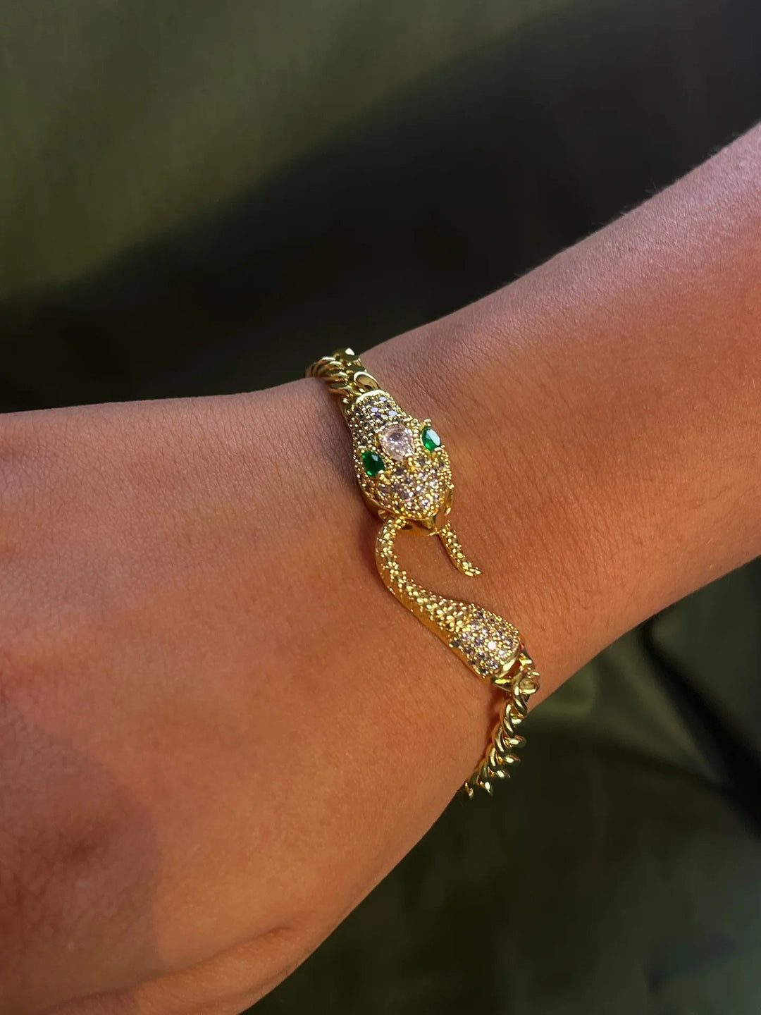 Silversutra Iced Green Eye Snake Bracelet For Her | 18K Gold Plated | Hypollergenic | Anti Tarnish - Suspire