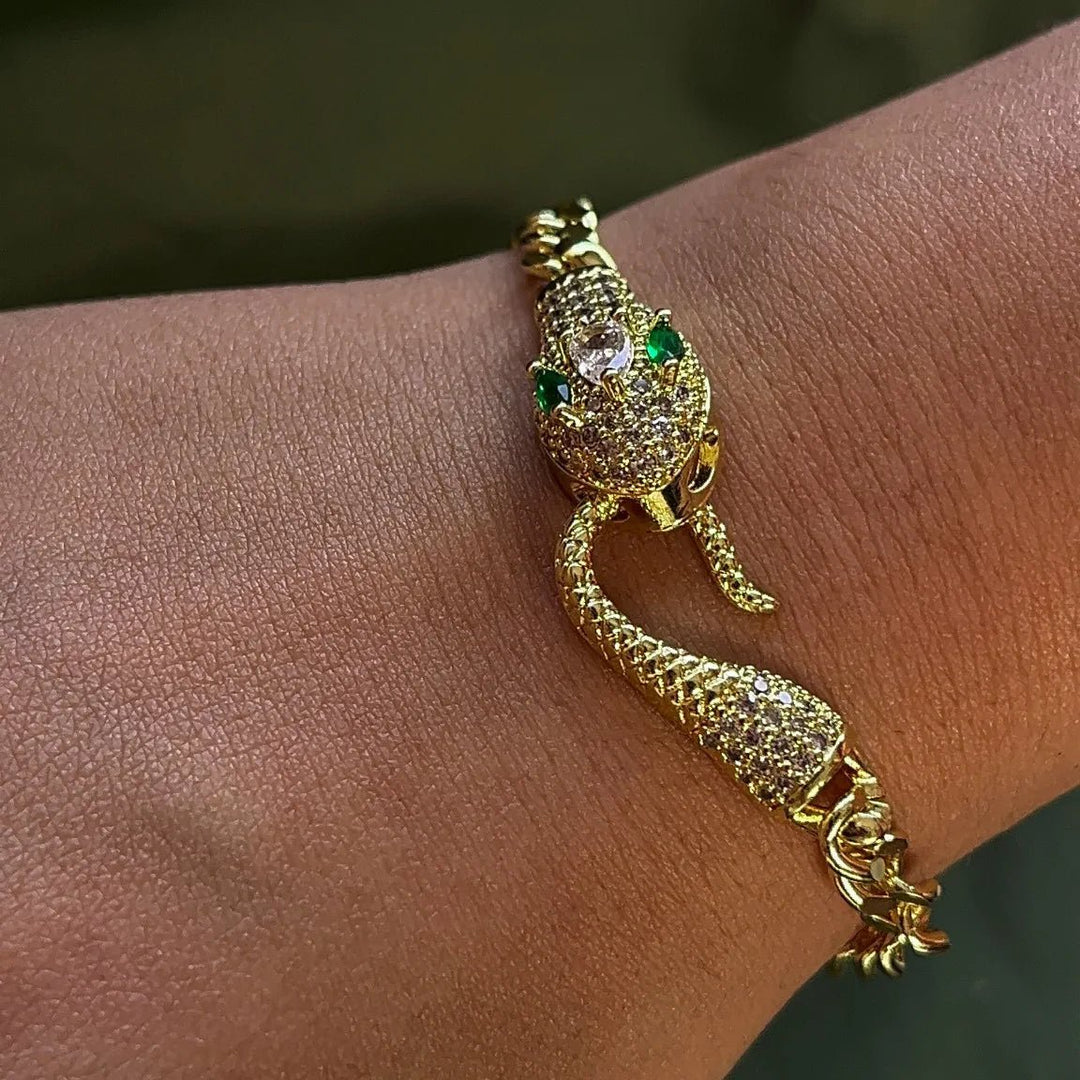 Silversutra Iced Green Eye Snake Bracelet For Her | 18K Gold Plated | Hypollergenic | Anti Tarnish - Suspire