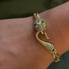 Silversutra Iced Green Eye Snake Bracelet For Her | 18K Gold Plated | Hypollergenic | Anti Tarnish