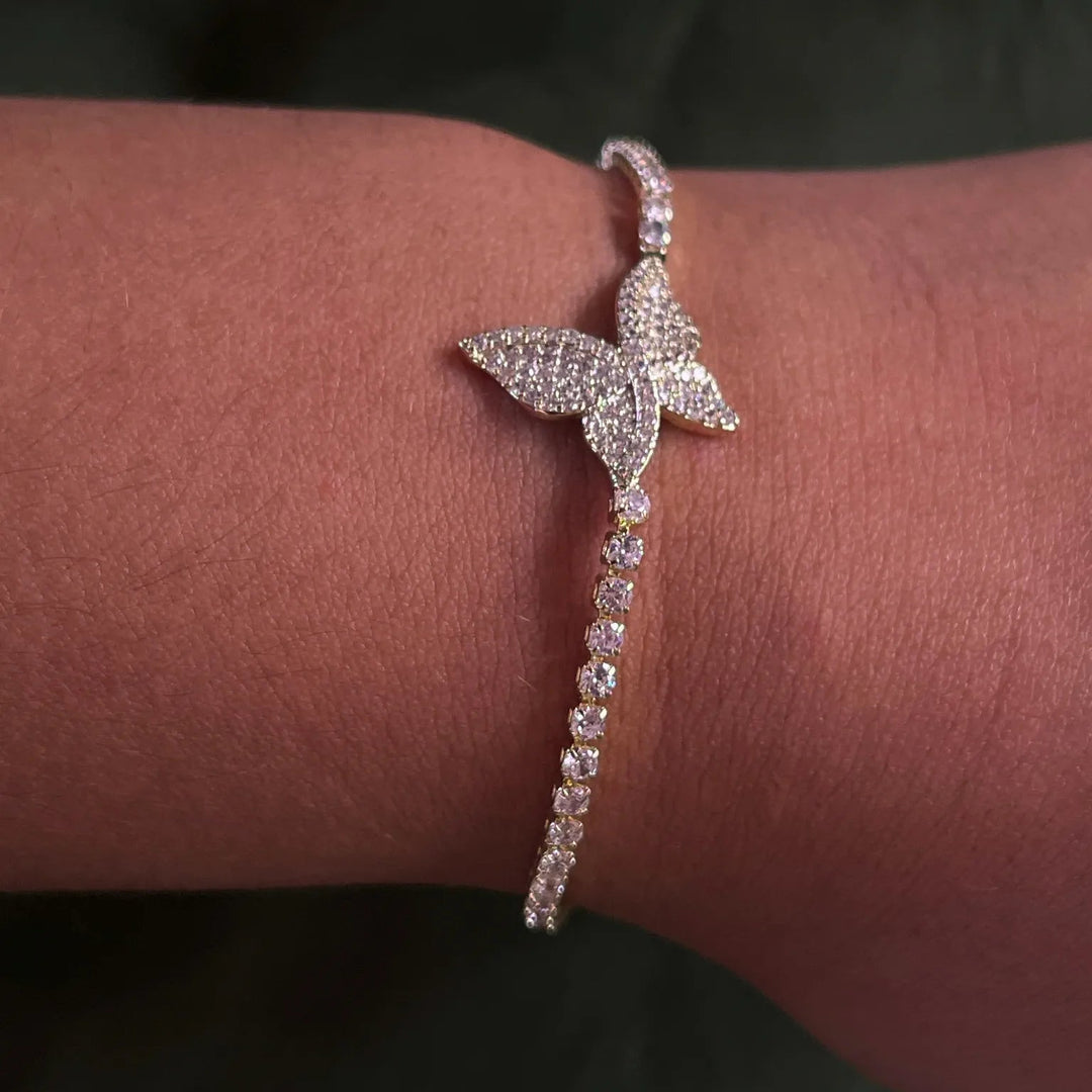Silversutra Minimal Cubic Zircoania Tennis Butterfly Bracelet For Her | 18K Gold Plated | Hypollergenic | Anti Tarnish - Suspire