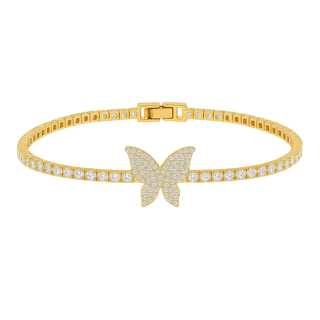 Silversutra Minimal Cubic Zircoania Tennis Butterfly Bracelet For Her | 18K Gold Plated | Hypollergenic | Anti Tarnish - Suspire
