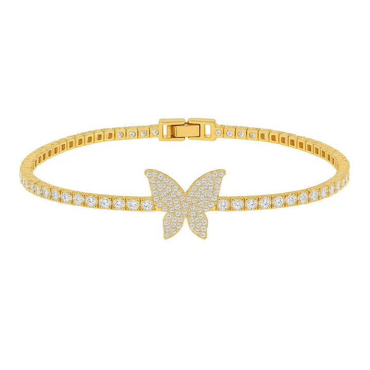 Silversutra Minimal Cubic Zircoania Tennis Butterfly Bracelet For Her | 18K Gold Plated | Hypollergenic | Anti Tarnish - Suspire