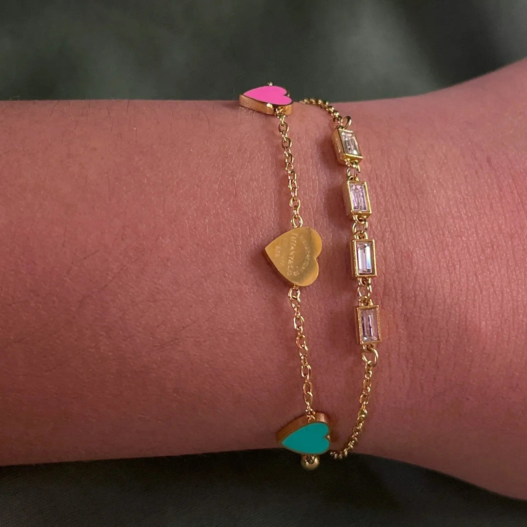 Silversutra Multicolour Heart Dual Layer Bracelet | 18K Gold Plated | Hypollergenic | Anti Tarnish - Suspire