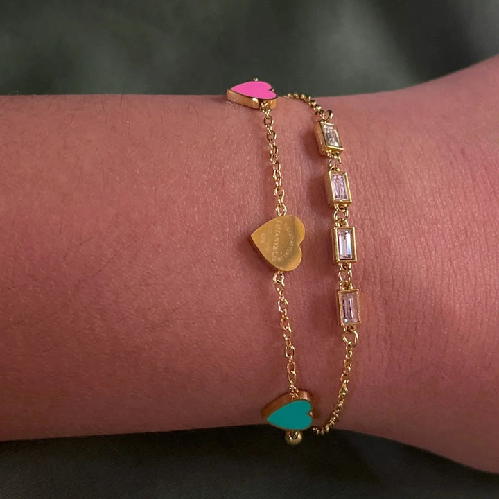 Silversutra Multicolour Heart Dual Layer Bracelet | 18K Gold Plated | Hypollergenic | Anti Tarnish - Suspire