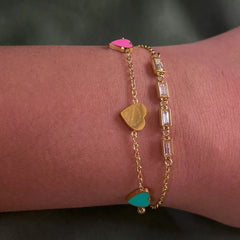 Silversutra Multicolour Heart Dual Layer Bracelet | 18K Gold Plated | Hypollergenic | Anti Tarnish