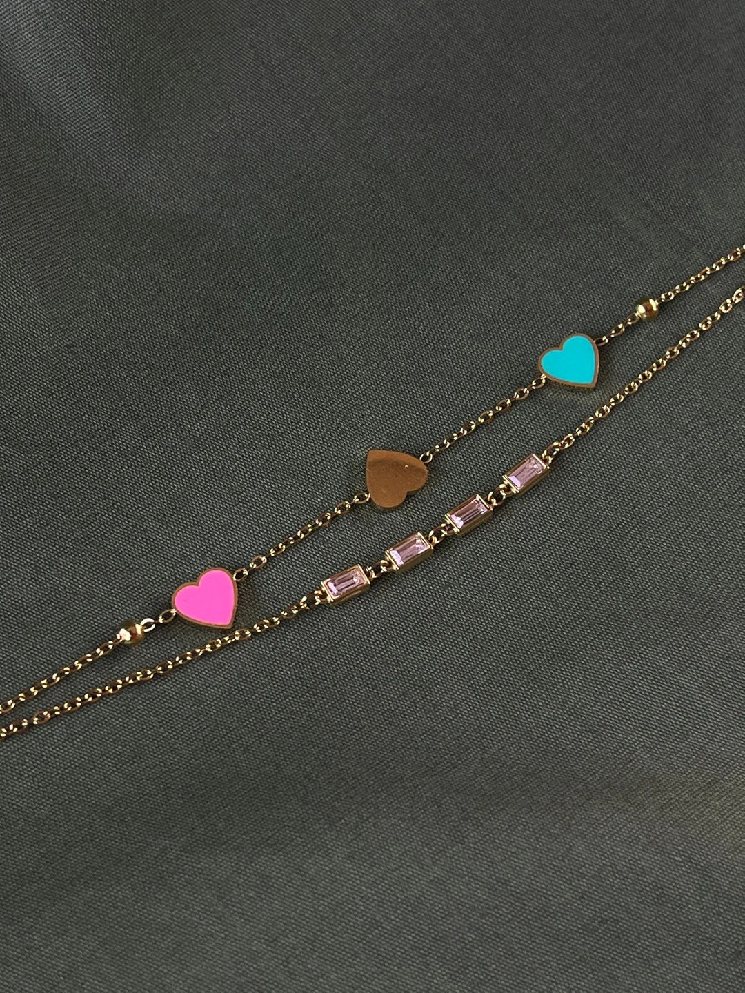 Silversutra Multicolour Heart Dual Layer Bracelet | 18K Gold Plated | Hypollergenic | Anti Tarnish - Suspire