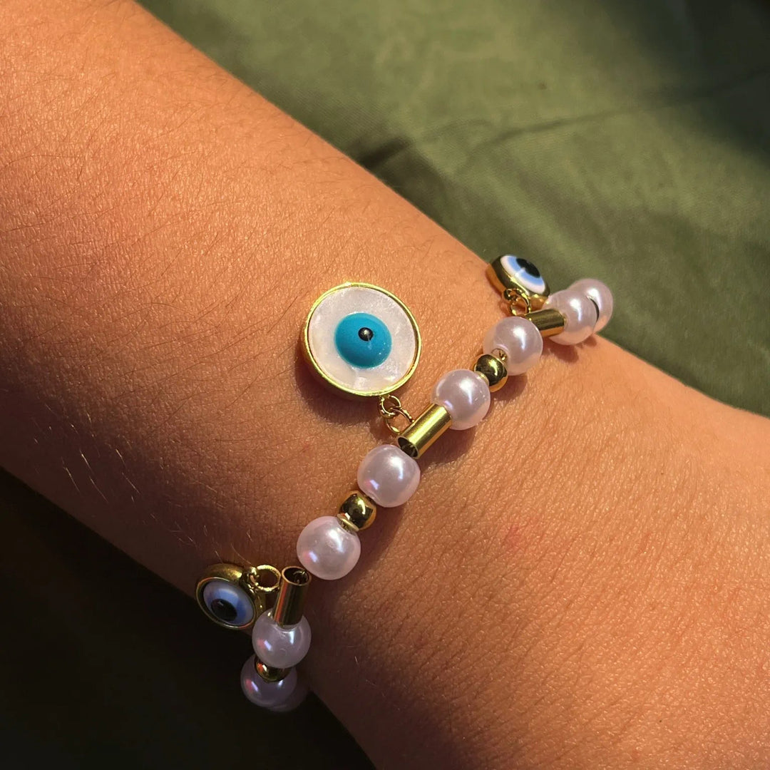 Silversutra Peral Evil Eye Bracelet | 18K Gold Plated | Hypollergenic | Anti Tarnish - Suspire