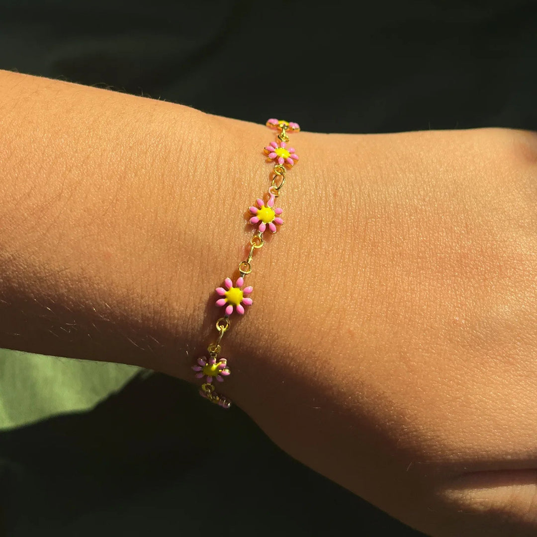 Silversutra Pink Floral Enamel Bracelet For Her | 18K Gold Plated | Hypollergenic | Anti Tarnish - Suspire