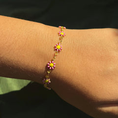 Silversutra Pink Floral Enamel Bracelet For Her | 18K Gold Plated | Hypollergenic | Anti Tarnish