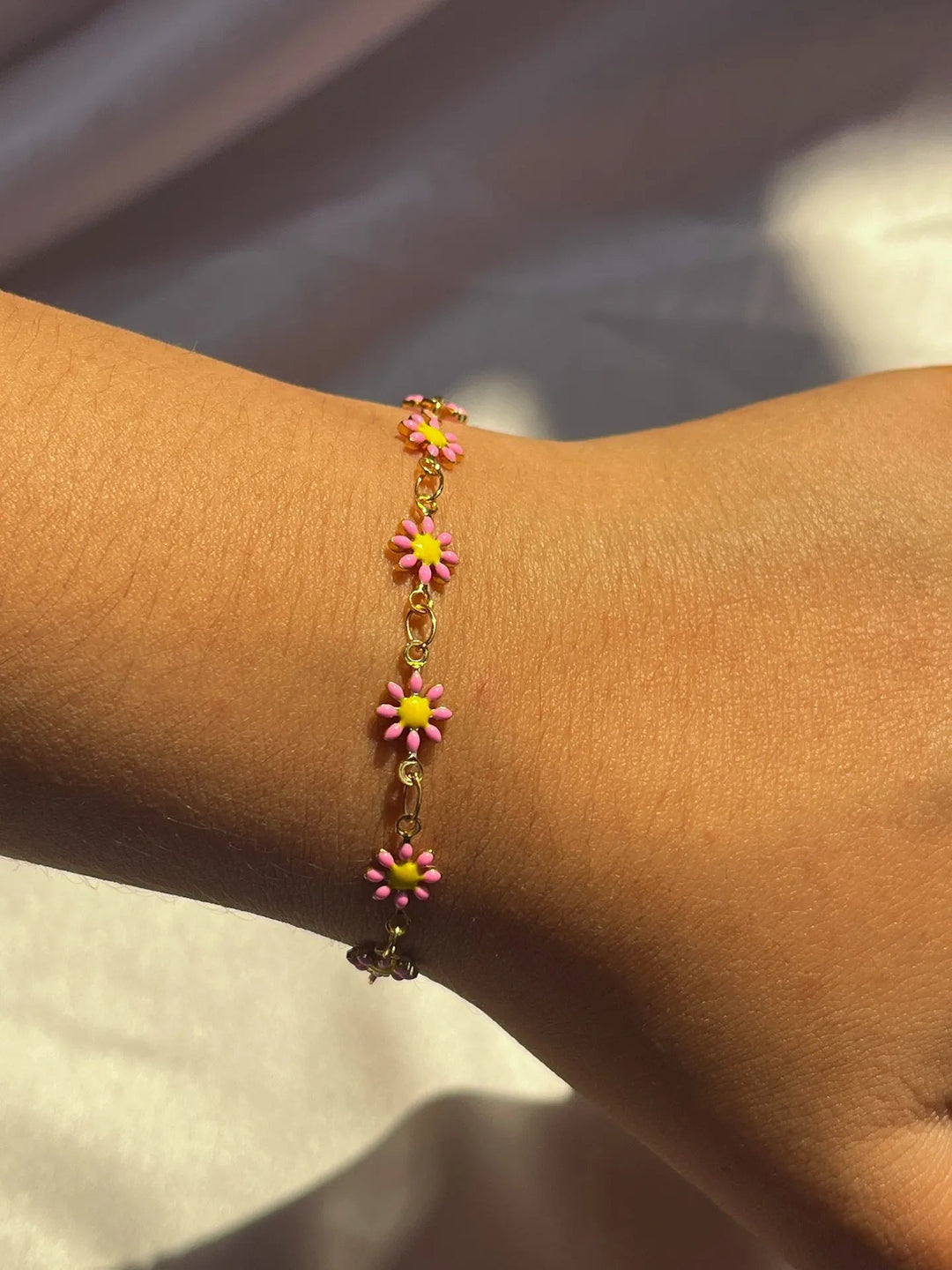 Silversutra Pink Floral Enamel Bracelet For Her | 18K Gold Plated | Hypollergenic | Anti Tarnish - Suspire