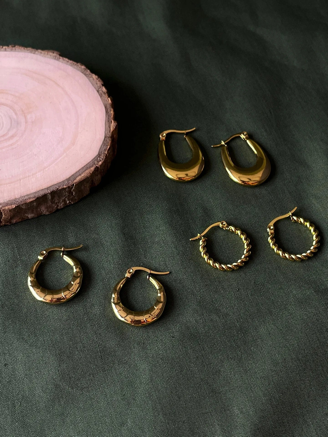 Silversutra Trio Hoop Stack | 18K Gold Plated | Hypollergenic | Anti Tarnish - Suspire