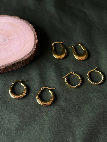 Silversutra Trio Hoop Stack | 18K Gold Plated | Hypollergenic | Anti Tarnish