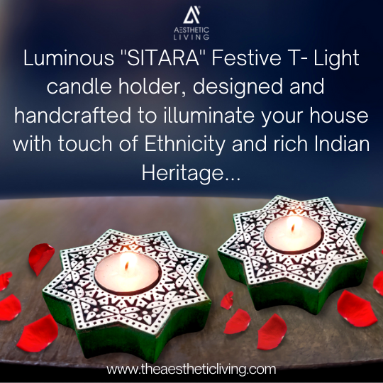 Aesthetic Living Sitara Handcrafted Wooden TLight Holder with pack of 6 Soy Wax Long Burning Candles