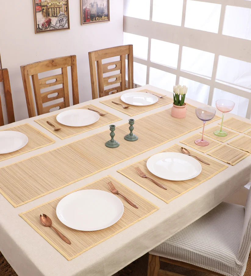 Silpakarman Bamboo Curtain & Dining Mat Combo