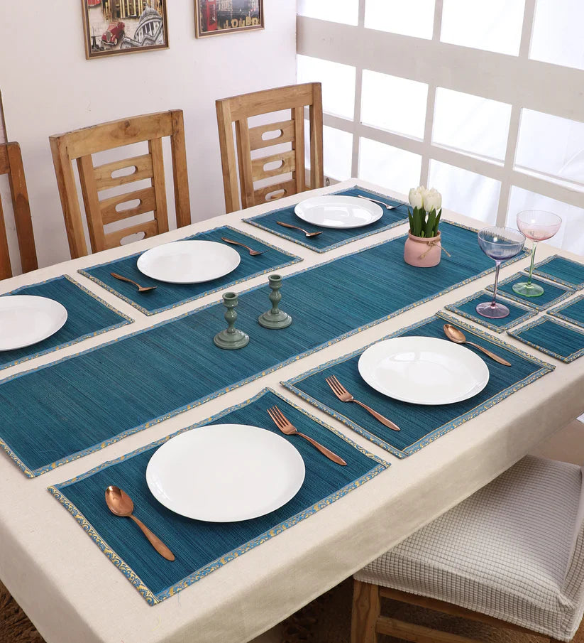 Silpakarman Bamboo Curtain & Dining Mat Combo