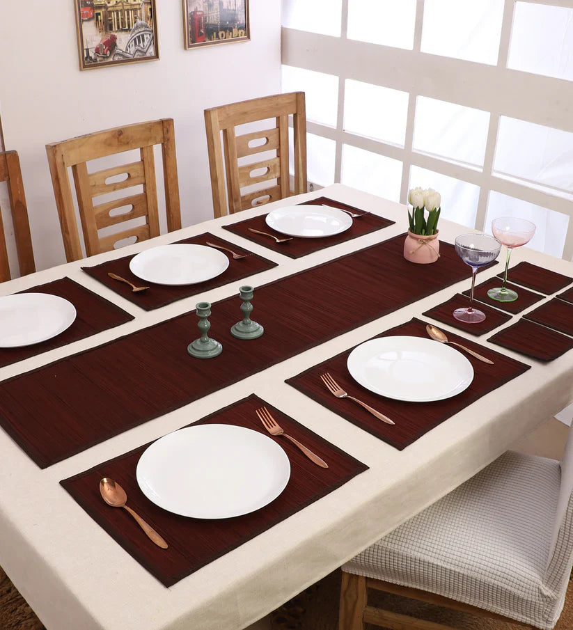 Silpakarman Bamboo Curtain & Dining Mat Combo