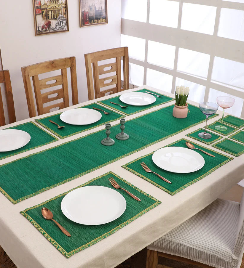 Silpakarman Bamboo Curtain & Dining Mat Combo