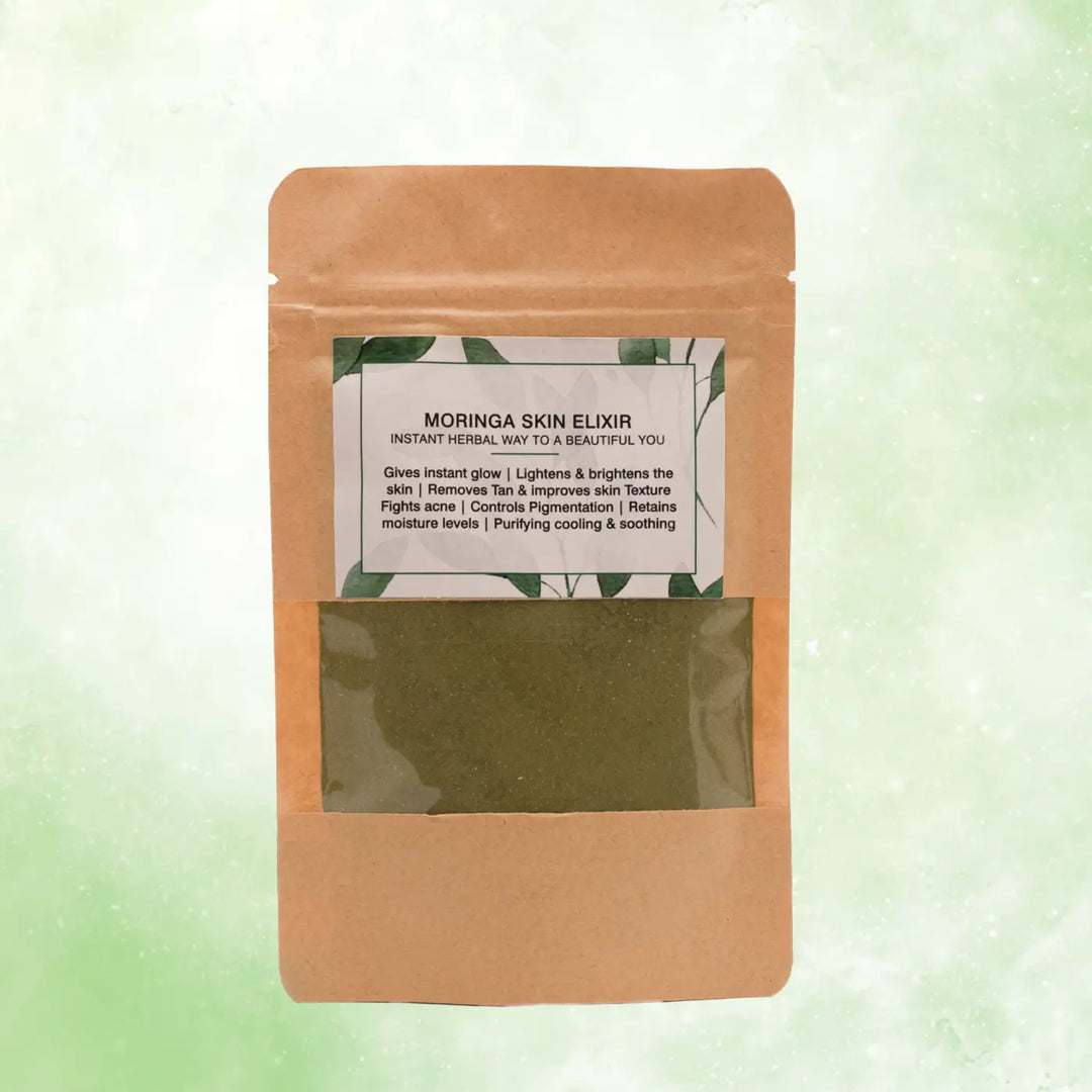 Herbal face pack with moringa, turmeric, and neem for acne and glow