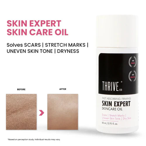 ThriveCo Skin Expert Skincare Oil For Face & Body | Fades Scars & Stretch Marks, Hydrates Dry Skin, Restores Skin Elasticity & Evens Skin Tone (80ml)