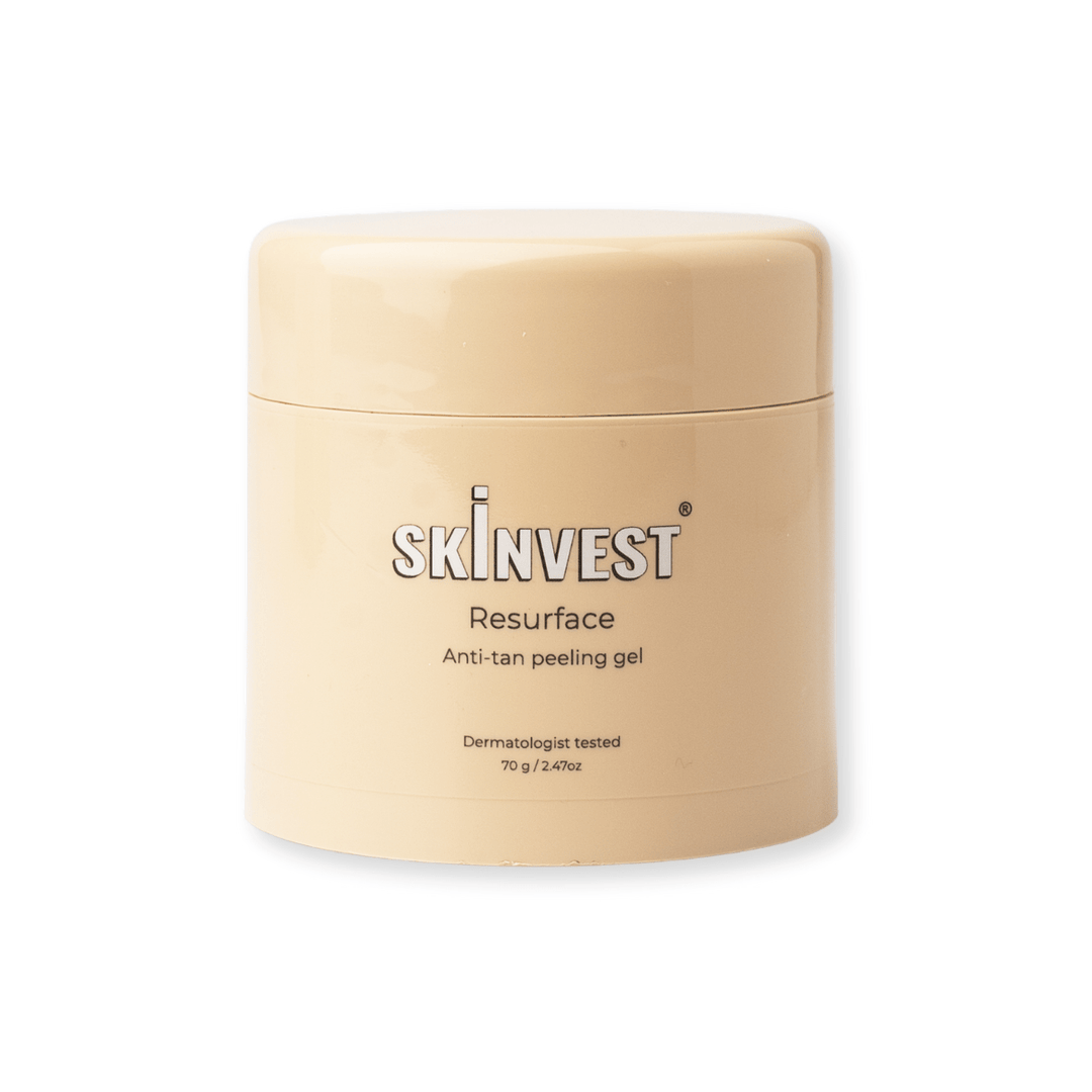 Skinvest Resurface Anti - Tan Peeling Gel with 1% Lactic Acid & Soothing Botanicals | Peels Away Tan, Brightens Skin, Smoothens Texture | Gentle for All Skin Types | Fragrance - Free | 70gm - Suspire