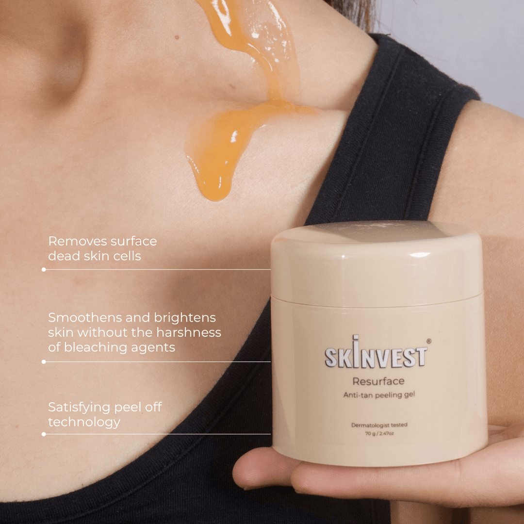 Skinvest Resurface Anti - Tan Peeling Gel with 1% Lactic Acid & Soothing Botanicals | Peels Away Tan, Brightens Skin, Smoothens Texture | Gentle for All Skin Types | Fragrance - Free | 70gm - Suspire