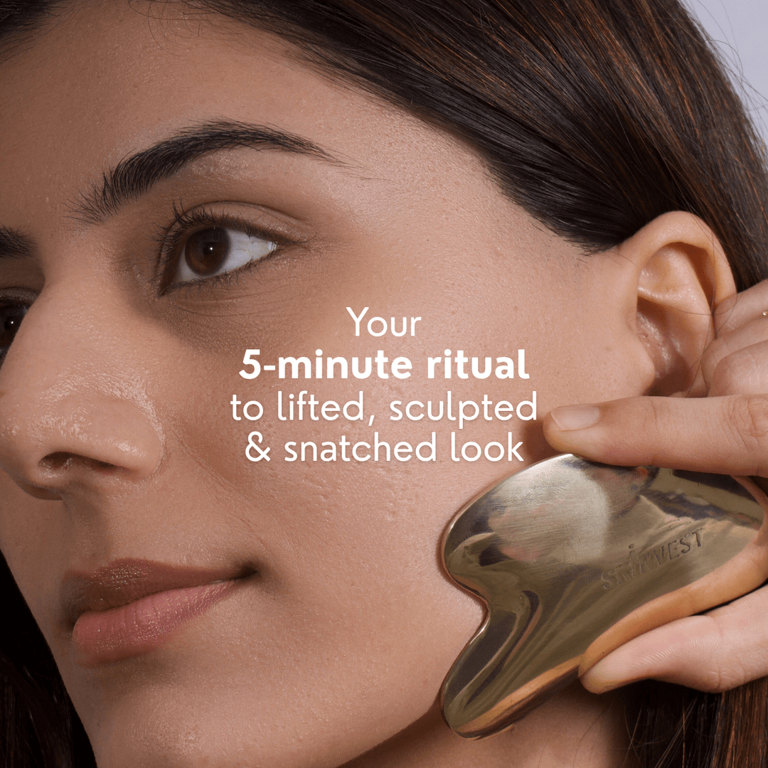 Skinvest Snatched Kansa Gua Sha | 100% Handcrafted Ayurvedic Copper & Tin Facial Massage Tool | Reduces Puffiness, Lifts & Sculpts Face | Improves Circulation & Glow | Non - Porous & Durable | 1 Pc - Suspire