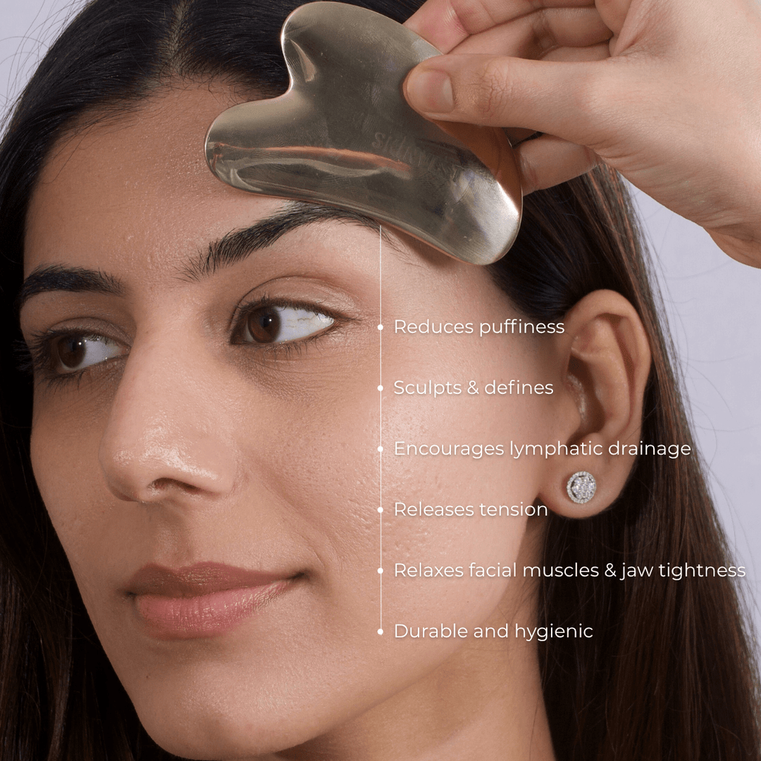 Skinvest Snatched Kansa Gua Sha | 100% Handcrafted Ayurvedic Copper & Tin Facial Massage Tool | Reduces Puffiness, Lifts & Sculpts Face | Improves Circulation & Glow | Non - Porous & Durable | 1 Pc - Suspire
