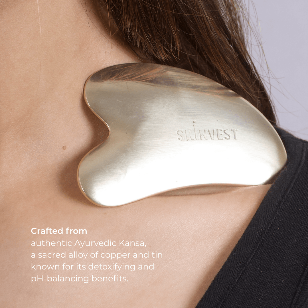 Skinvest Snatched Kansa Gua Sha | 100% Handcrafted Ayurvedic Copper & Tin Facial Massage Tool | Reduces Puffiness, Lifts & Sculpts Face | Improves Circulation & Glow | Non - Porous & Durable | 1 Pc - Suspire