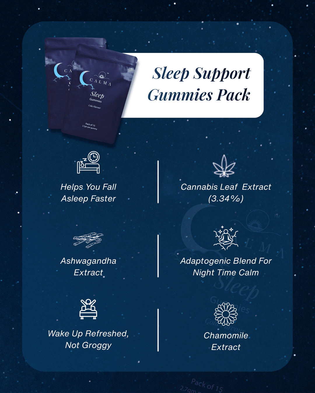 Calma Sleep Gummies | Doctor-Prescribed Vijaya Extract, Ashwagandha, Valerian Root & Brahmi for Deep Sleep & Insomnia Relief | Non-Habit Forming | 90mg | Cola Flavour