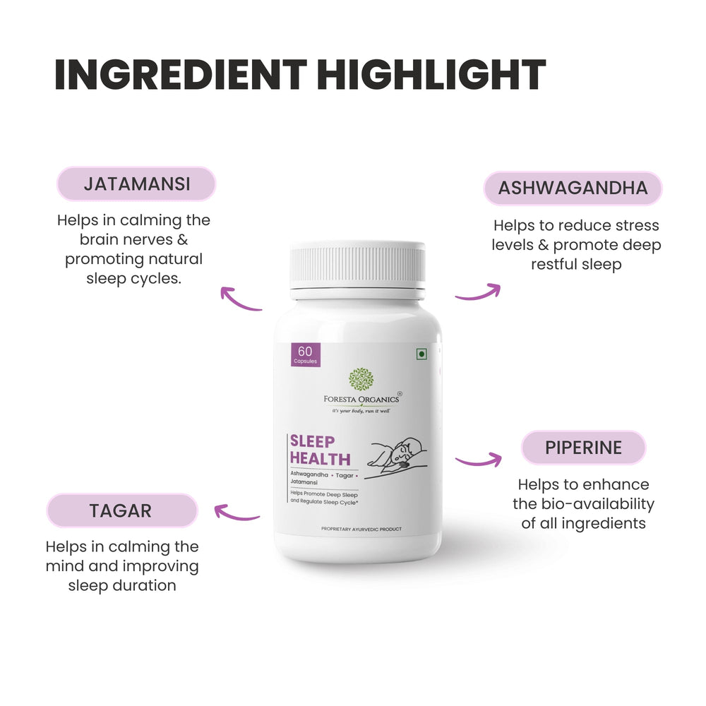 Foresta Organics Sleep Health with Tagar (Indian Valerian Root), Jatamansi & Ashwagandha - 60 capsules