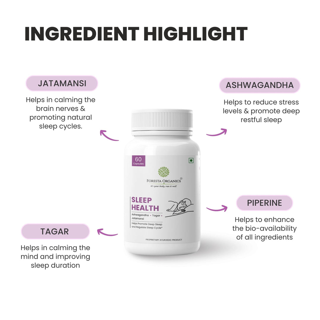 Foresta Organics Sleep Health with Tagar (Indian Valerian Root), Jatamansi & Ashwagandha - 60 capsules