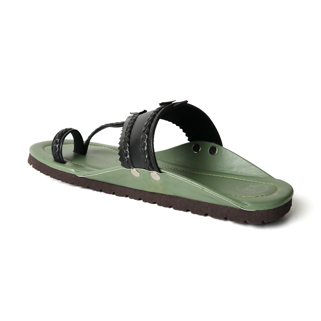 Monkstory Kolhapuri Sandals - Olive green