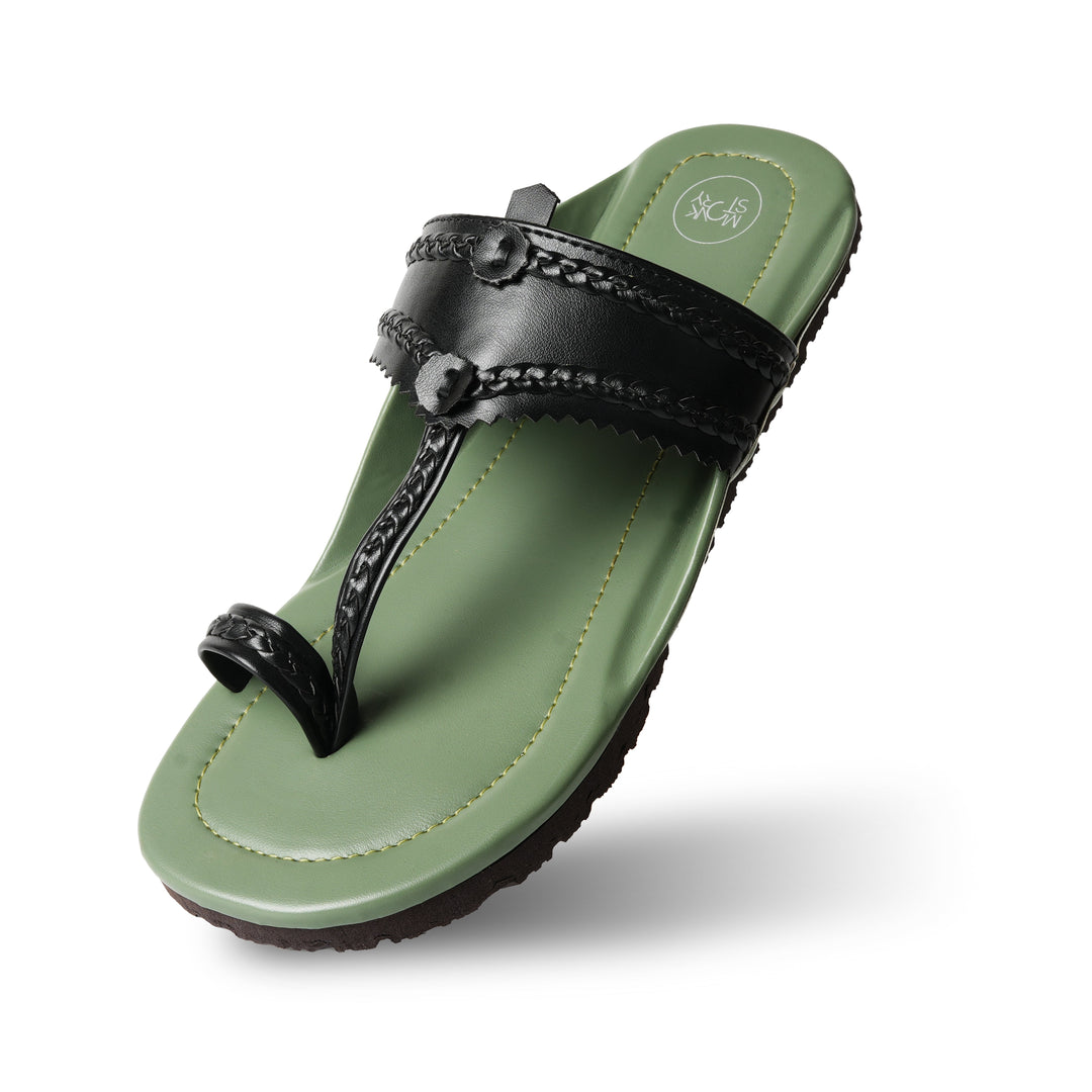 Monkstory Kolhapuri Sandals - Olive green