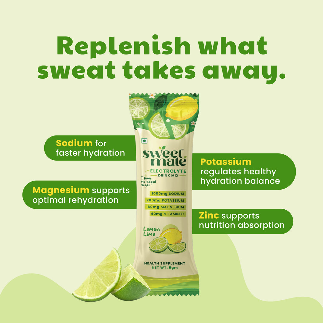 Sweetmate No Added Sugar Electrolytes- Lemon Lime Flavour Sweetened With Stevia -5g (20 Sachet)