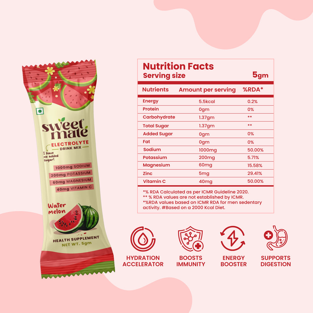 Sweetmate Electrolytes Zero Sugar Hydration- Watermelon Flavour(20 Sachet)