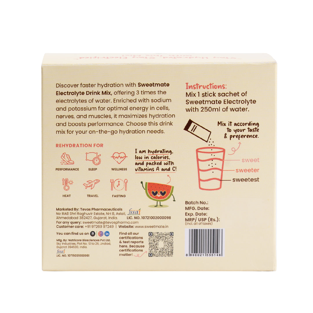 Sweetmate Electrolytes Zero Sugar Hydration- Watermelon Flavour(20 Sachet)
