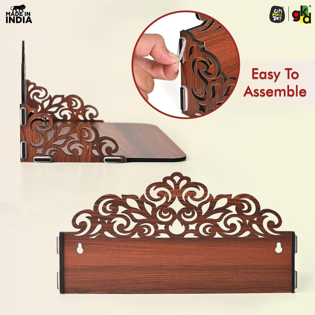 Small Pooja Mandir for Home & Office | Indian Wooden Temple for Table or Shelf | DIY 12x9x6 Inch | Classic Design - Suspire