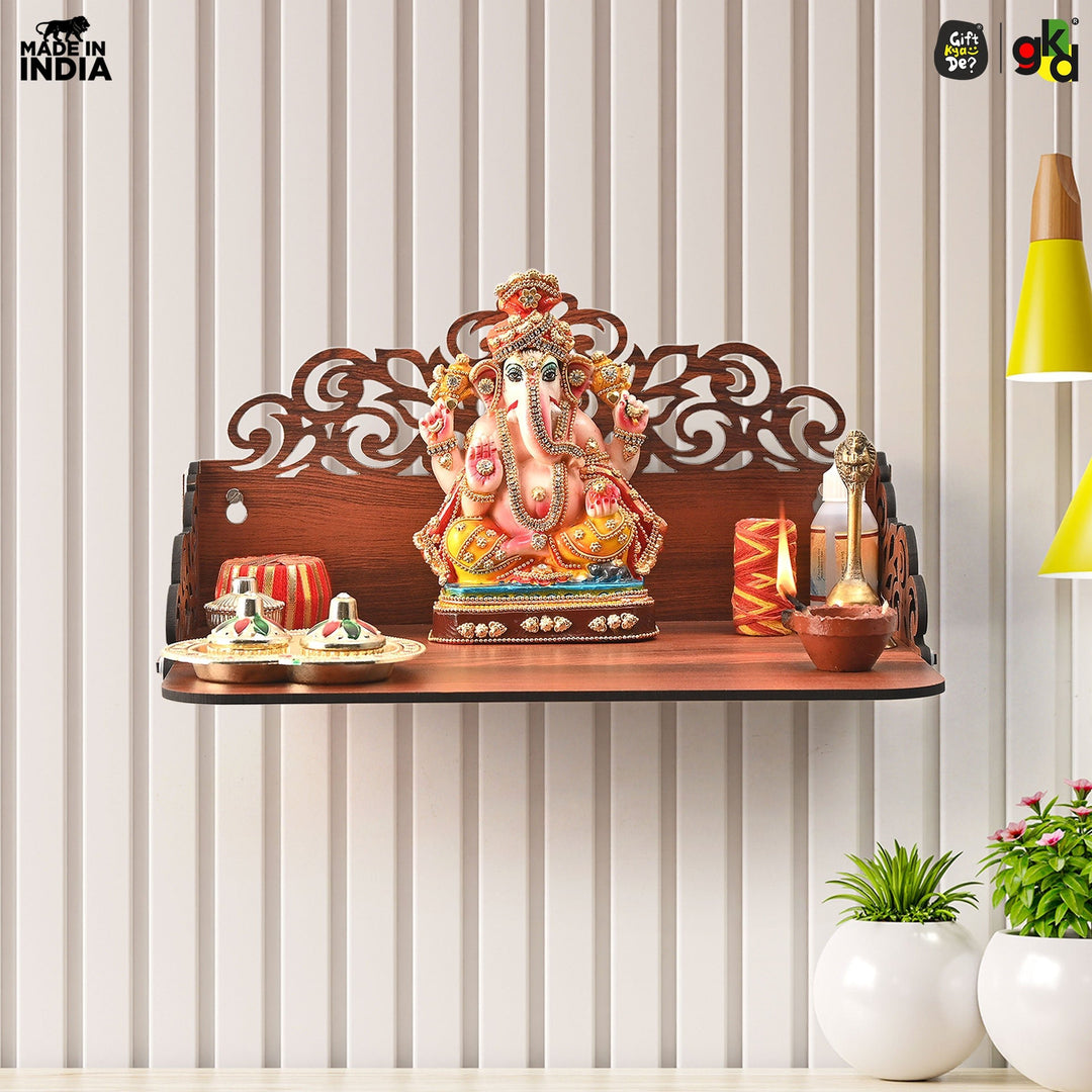 Small Pooja Mandir for Home & Office | Indian Wooden Temple for Table or Shelf | DIY 12x9x6 Inch | Classic Design - Suspire