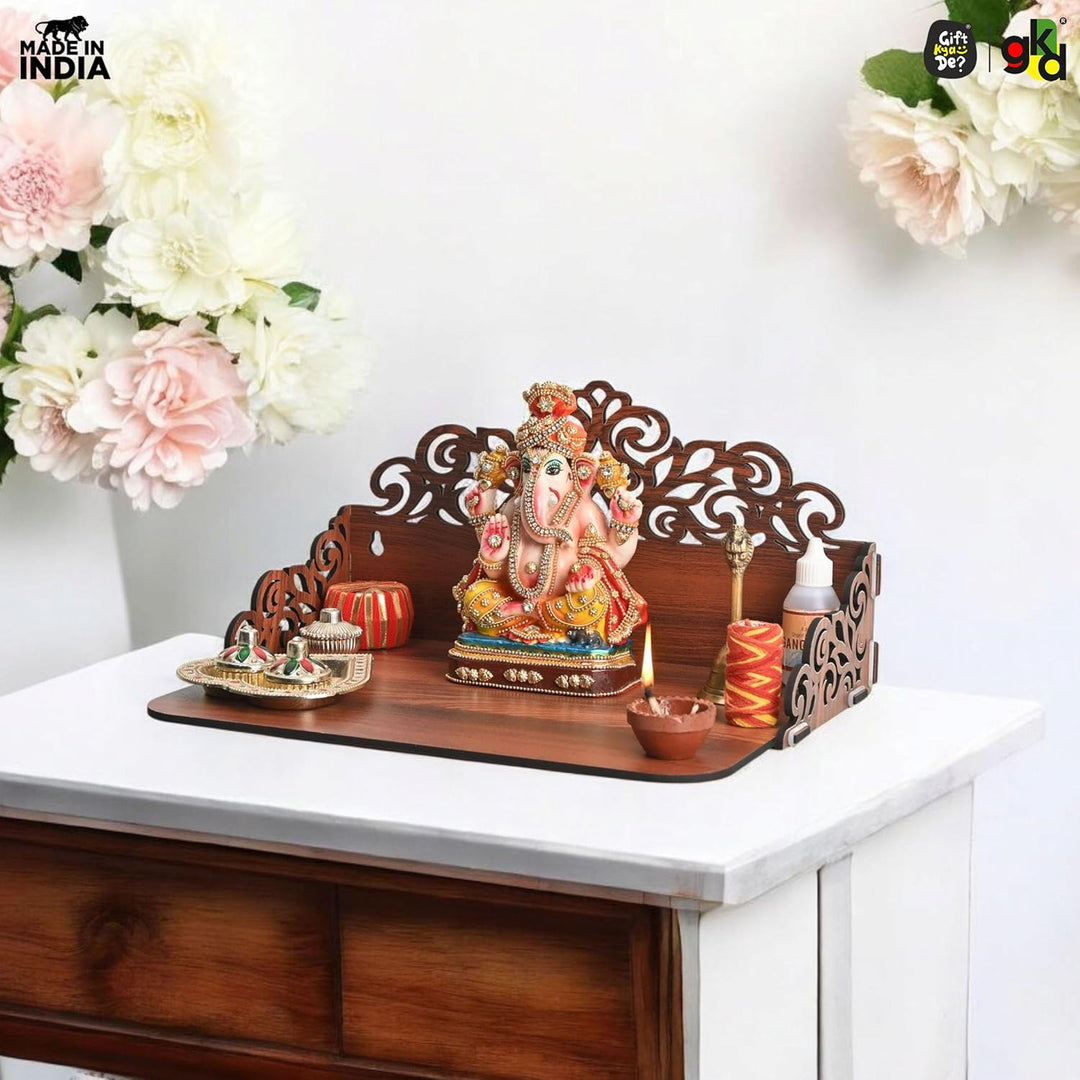 Small Pooja Mandir for Home & Office | Indian Wooden Temple for Table or Shelf | DIY 12x9x6 Inch | Classic Design - Suspire