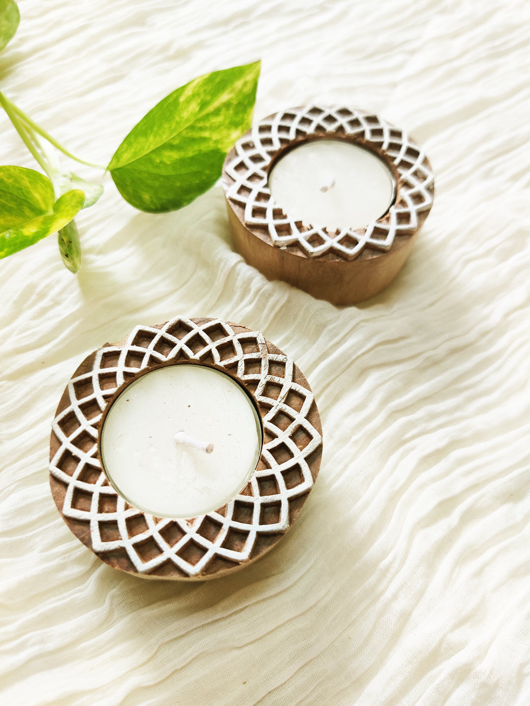 Greenfootprint Handcrafted wooden tea light holders | candle holders | set of 2