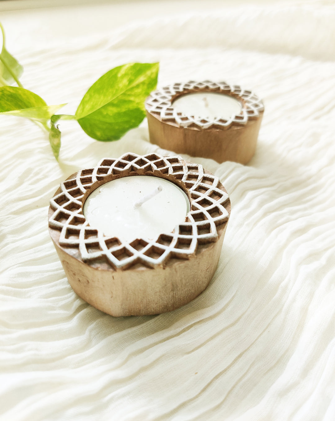 Greenfootprint Handcrafted wooden tea light holders | candle holders | set of 2