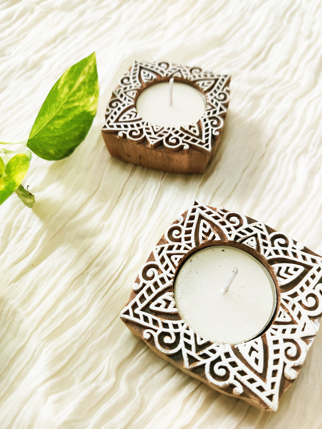 Greenfootprint Handcrafted wooden tea light holders | candle holders | set of 2