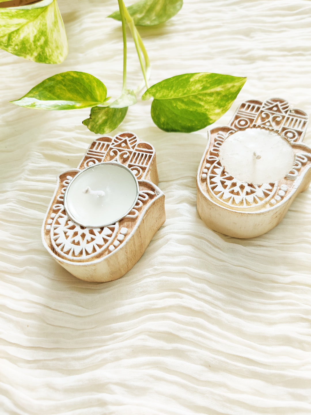 Greenfootprint Handcrafted wooden tea light holders | candle holders | set of 2