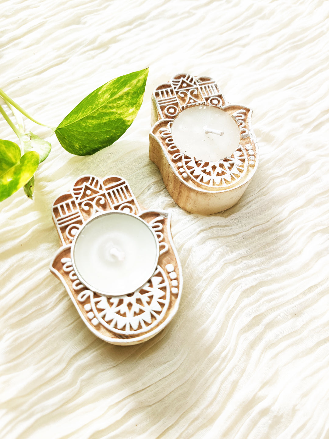 Greenfootprint Handcrafted wooden tea light holders | candle holders | set of 2