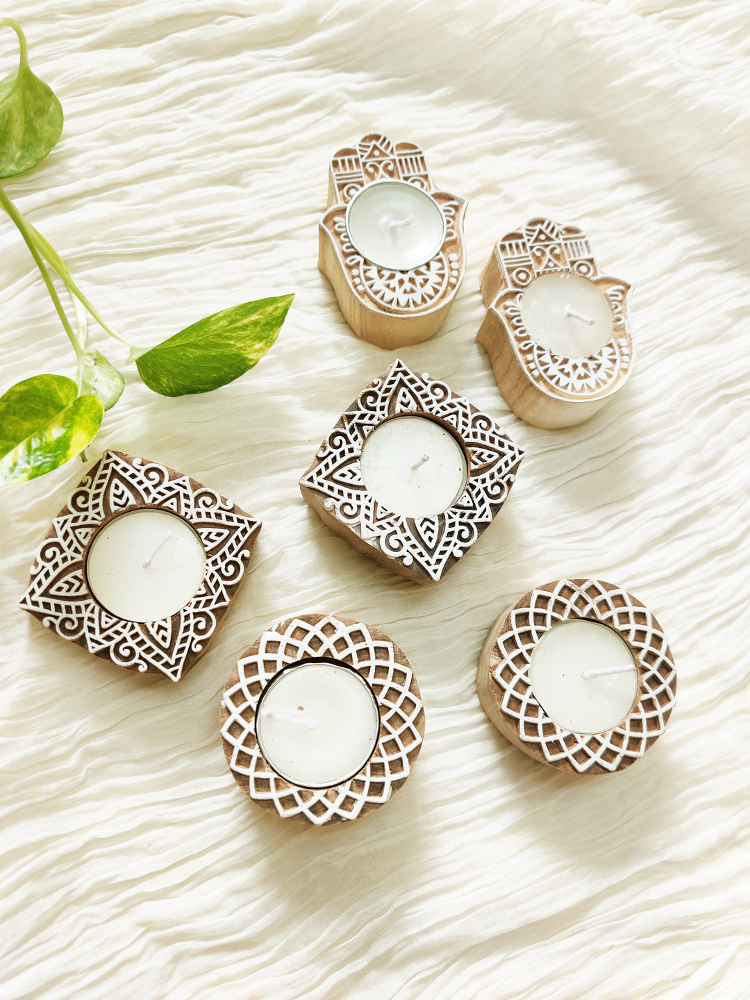 Greenfootprint Handcrafted wooden tea light holders | candle holders | set of 2