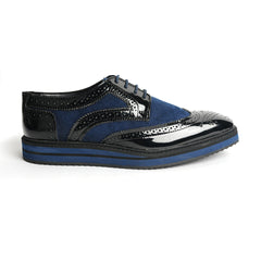 Monkstory Dual Colour Brogues - Glossy Black & Blue