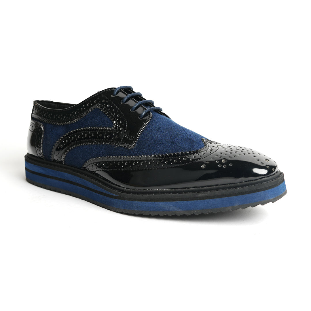 Monkstory Dual Colour Brogues - Glossy Black & Blue