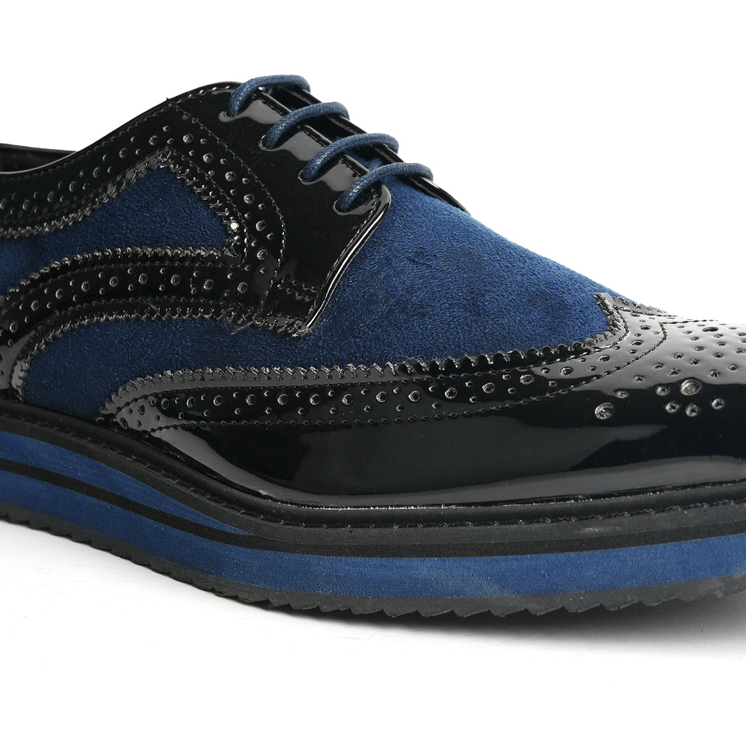 Monkstory Dual Colour Brogues - Glossy Black & Blue